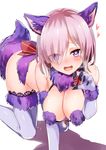  :d absurdres all_fours amamitsu_kousuke animal_ears bare_shoulders bikini black_nails blue_gloves blue_legwear blush breasts claws cleavage dangerous_beast elbow_gloves eyes_visible_through_hair fang fate/grand_order fate_(series) fur fur_trim gloves hair_over_one_eye halloween_costume heart heart-shaped_pupils highres lace lace-trimmed_thighhighs large_breasts lavender_hair looking_at_viewer mash_kyrielight micro_bikini nail_polish o-ring o-ring_top open_mouth purple_eyes short_hair smile solo sweat swimsuit symbol-shaped_pupils tail thighhighs wolf_ears 