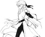  bare_shoulders dress elbow_gloves fingerless_gloves fire_emblem fire_emblem:_akatsuki_no_megami gloves greyscale hair_ribbon half_updo highres long_hair micaiah monochrome pantyhose ribbon scarf side_slit sketch sleeveless sleeveless_dress solo yuuri_(114916) 