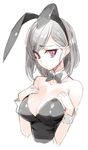  animal_ears aya-chan_(minoa) bow bowtie breasts bunny_ears bunnysuit cleavage detached_collar fake_animal_ears hairband hands_on_own_chest large_breasts leotard looking_to_the_side minoa_(lastswallow) original short_hair silver_hair sketch solo upper_body wrist_cuffs 