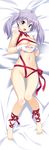 barefoot blue_eyes blush breasts dakimakura full_body gloves heart heart_hands highres kuuchuu_yousai long_hair looking_at_viewer medium_breasts naked_ribbon navel open_mouth ribbon silver_hair solo twintails white_gloves 