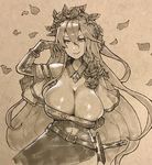  bare_shoulders breasts elbow_gloves eu03 flower gloves granblue_fantasy hair_flower hair_ornament highres large_breasts long_hair monochrome rose rosetta_(granblue_fantasy) sketch solo traditional_media 