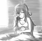  anonymous bed_sheet breasts breasts_apart burn_scar closed_mouth collarbone doll greyscale head_tilt highres ikezawa_hanako katawa_shoujo long_hair medium_breasts messy_hair monochrome on_bed one_eye_closed pillow rubbing_eyes scar sitting sketch sleeveless smile solo tank_top tears very_long_hair viperxtr waking_up |_| 