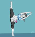  balls big_balls big_penis breasts clothing dickgirl hair human intersex kiddeathx_(artist) mammal nintendo not_furry penis solo stretching torn_clothing video_games wii_fit wii_fit_trainer yoga 