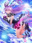  a-line black_gloves black_panties black_ribbon blue_eyes breasts cleavage dress eyebrows eyebrows_visible_through_hair gloves hair_between_eyes hair_ribbon long_hair medium_breasts original panties purple_hair ribbon solo tears underwear 