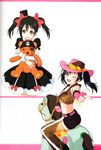  absurdres artist_request black_hair blush bow cowboy cowboy_hat cowboy_shot dress finger_gun fingerless_gloves gloves hair_bow hat hat_ribbon highres love_live! love_live!_school_idol_festival love_live!_school_idol_project midriff mini_hat mini_top_hat multiple_views non-web_source official_art one_eye_closed red_eyes ribbon riding scan simple_background smile stuffed_animal stuffed_toy top_hat twintails western white_background yazawa_nico 