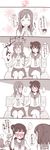  3girls bangs belly_grab bench blood blush breath closed_eyes comic commentary_request crossed_legs eating face_slap_mark flower highres hoshino_ouka kunikida_hanamaru kurosawa_ruby long_hair love_live! love_live!_sunshine!! monochrome multiple_girls muted_color nosebleed open_mouth school_uniform sepia serafuku side_bun sitting skirt slap_mark smile spoken_ellipsis steam sweat translated tsushima_yoshiko two_side_up uranohoshi_school_uniform yuri 