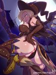  alternate_costume anus ass ass_grab biting blonde_hair blue_eyes breasts broom broom_riding cleavage hat highres kajin_(kajinman) lip_biting looking_at_viewer mercy_(overwatch) moon night overwatch panties panties_aside pussy pussy_peek shoes solo spiked_shoes spikes underwear witch witch_hat witch_mercy 