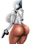  1girl armor ass back breasts cyborg female haydee_(game) haydee_(haydee) helmet huge_breasts legs leotard shiny_skin solo weapon 
