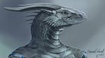  anthro blue_eyes dragonoid grey_scales headshot horn scales simple_background solo themefinland 