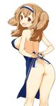  apron ass breasts flat_ass hairband i-26_(kantai_collection) kaisen_chuui kantai_collection large_breasts light_brown_eyes light_brown_hair long_hair looking_at_viewer naked_apron open_mouth solo two-tone_hairband two_side_up 