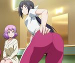  2girls ass back highres kaminashi_nozomi keijo!!!!!!!! multiple_girls pants smile standing stitched 