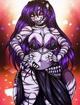  black_fur breasts crystal-for-ever feline female fur hair looking_at_viewer mammal open_mouth purple_hair red_eyes smile solo stripes tiger tongue white_fur 