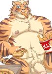  anthro balls blue_eyes blush eating felid flaccid food foreskin fried_chicken glans humanoid_penis lin_hu looking_at_viewer male mammal musclegut muscular muscular_male navel nekojishi nipples nude overweight overweight_male pantherine pecs penis pizza pubes simple_background sitting slightly_chubby smile solo teeth tiger uncut v2wolf 