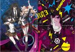  2girls amisaki_ryouko black_hair blonde_hair blue_eyes boots danganronpa danganronpa_3 enoshima_junko freckles gloves hair_ornament ikusaba_mukuro kamukura_izuru knife long_hair monokuma monomi_(danganronpa) multiple_girls nail_polish official_art sample school_uniform short_hair sleeves_rolled_up smile twintails 