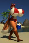  3d_(artwork) anthro anthroanim beach big_breasts bikini breasts clothed clothing colossal_kimberly cooler digital_media_(artwork) female hair huge_breasts hyper outside red_hair sand seaside sky smile solo swimsuit water 