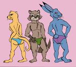  ambarina_(artist) anthro blackjack_o&#039;hare blue_fur brown_eyes brown_fur bulge butt clothing female fur group guardians_of_the_galaxy hare lagomorph lylla male mammal marvel mustelid otter raccoon red_eyes rocket_raccoon underwear 