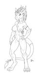  2015 3_toes 4_fingers abs anthro aurancreations breasts demon digitigrade ear_piercing female hair horn line_art lizard navel nipples nude piercing pussy reptile scalie simple_background smile solo toes white_background wide_hips zarana 