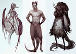  avian canine demon female hybrid looking_at_viewer male mammal monochrome multiple_images reykat standing 