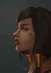  artist_name black_hair character_name dark_skin dated eye_of_horus facial_tattoo hair_tubes highres lips lipstick looking_afar makeup nose overwatch parted_lips pharah_(overwatch) portrait profile red_lipstick solo tarnmeta tattoo 