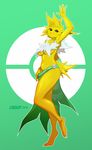  3_toes 5_fingers anthro barefoot black_eyes black_nose breasts claws clothing croxot_(artist) digitigrade eeveelution feet female fur hair jolteon model_sheet multicolored_fur naturally_censored navel nintendo pok&eacute;mon pose short_tail simple_background smile solo toes video_games white_fur yellow_fur 