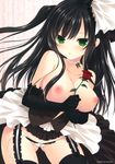  absurdres areolae black_hair blush breasts character_request elbow_gloves garter_belt gloves green_eyes large_breasts long_hair makita_maki nipples panties pearl_necklace rose skirt source_request tagme 