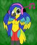  avian breasts cute headphones kagenekosama lunaria(radio_parrot) navel nude 