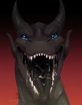  2016 black_horn black_scales black_tongue blue_eyes digital_media_(artwork) dragon feral front_view gaping_mouth gradient_background headshot_portrait hi_res horn kael_artherion looking_at_viewer male mouth_shot nummynumz open_mouth portrait saliva scales scalie sharp_teeth signature simple_background slit_pupils solo teeth tongue watermark 