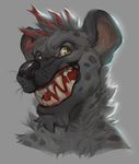  2016 anthro black_nose digital_media_(artwork) fangs front_view fur grey_background grey_fur grey_hair grey_spots grin hair headshot_portrait highlights hyena looking_at_viewer male mammal multicolored_hair portrait red_hair red_highlights simple_background solo spots spotted_fur spotted_hyena teeth treats two_tone_hair whiskers yellow_eyes 