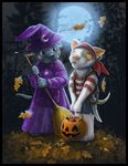  anthro canine clothed clothing cute duo halloween holidays jaxxblackfox male mammal outside smile standing 