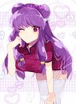  breasts china_dress chinese_clothes double_bun dress highres hikagexx large_breasts leaning_forward long_hair purple_hair ranma_1/2 shampoo_(ranma_1/2) solo 