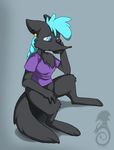  anthro canine clothed clothing ear_piercing female jaxxblackfox mammal piercing sad simple_background solo watermark 