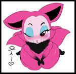  2016 anthro blush canine dialogue digitaldomain123 female fox fur mammal multi_tail one_eye_closed pink_fur simple_background solo tagme telemonster wink yossi 