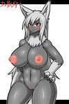  anthro big_breasts blush breasts chest_tuft dr.bug feline hair hand_on_hip huge_breasts long_hair mammal nipples nude pose pussy red_eyes solo tuft voluptuous white_hair wide_hips 