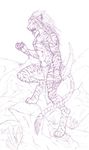  4_toes 5_fingers anthro aurancreations clothed clothing dagger digitigrade feline fur hair holding_object holding_weapon male mammal melee_weapon open_mouth simple_background sketch standing striped_fur stripes teeth toes topless weapon whiskers white_background 
