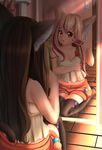  1girl animal_ears bare_shoulders black_legwear brush child dkoro from_behind light_switch long_hair open_mouth original orignal reflection shiny shiny_hair solo wooden_floor 