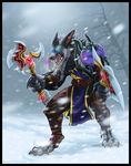  anthro armor axe canine clothed clothing jaxxblackfox male mammal melee_weapon open_mouth outside snow solo standing weapon wolf 