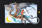  canine dragon duo feral fox horn jaxxblackfox male mammal simple_background smile traditional_media_(artwork) wings 