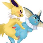  after_sex animal_genitalia animal_penis blush canine_penis cum cum_in_pussy cum_inside cum_on_penis cum_string eeveelution enryo female jolteon male male/female nintendo penis pok&eacute;mon pussy vaporeon video_games 