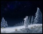  ambiguous_gender biped feral forest jaxxblackfox lagomorph mammal night_sky outside rabbit snow solo standing tree 