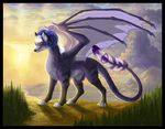  ambiguous_gender canine dragon feral fur horn jaxxblackfox mammal outside solo standing wings 