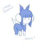 2015 blue_and_white clothed clothing cosplay creepy_susie english_text monochrome plagueofgripes simple_background temmie_(undertale) text undertale video_games white_background 
