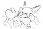  2016 anthro bed black_and_white breasts canine cunnilingus disney duo female fox judy_hopps lagomorph leg_grab looking_pleasured lying male male/female mammal monochrome nick_wilde on_back oral predator/prey rabbit sex simple_background small_breasts thewyvernsweaver vaginal white_background zootopia 