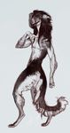  anthro canine fur hair looking_at_viewer male mammal monochrome nude reykat simple_background smile solo standing 