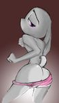  2016 anthro butt clothing disney female gradient_background half-closed_eyes judy_hopps lagomorph looking_at_viewer looking_back mammal mostly_nude purple_eyes rabbit rear_view simple_background solo thewyvernsweaver underwear undressing zootopia 