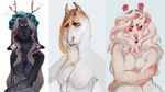  antelope anthro antlers breasts equine featureless_breasts feline female gazelle horn horse looking_at_viewer mammal multiple_images nude reykat simple_background 