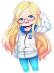  :3 :d absurdres animal_ears arm_at_side bangs blonde_hair blue_eyes blue_pants blush born-to-die cat_ears cat_tail child collarbone cowboy_shot emblem flat_chest gelbooru gelbooru-tan glasses gradient_hair hand_up happy highres hood hood_down hoodie long_hair long_sleeves looking_at_viewer multicolored_hair open_mouth orange_hair pants personification pink-framed_eyewear semi-rimless_eyewear sidelocks sleeves_past_wrists smile solo swept_bangs tail tight tight_pants transparent_background under-rim_eyewear v very_long_hair zipper 