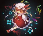  blonde_hair blue_background bow commentary_request flandre_scarlet frilled_shirt_collar frilled_skirt frilled_sleeves frills full_body gensou_aporo hair_between_eyes hat hat_bow hat_ribbon laevatein looking_at_viewer mary_janes mob_cap necktie puffy_short_sleeves puffy_sleeves red_bow red_eyes red_footwear red_ribbon red_skirt red_vest ribbon sash shirt shoe_bow shoes short_sleeves side_ponytail signature skirt socks solo touhou vest white_hat white_legwear white_shirt wings wrist_cuffs yellow_neckwear 