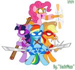  applejack_(mlp) cutie_mark donatello_(tmnt) earth_pony equine feathered_wings feathers female feral friendship_is_magic fur group hair horn horse leonardo_(tmnt) mammal michelangelo_(tmnt) multicolored_hair my_little_pony open_mouth pink_fur pink_hair pinkie_pie_(mlp) pony purple_fur purple_hair rainbow_dash_(mlp) raphael_(tmnt) smile teenage_mutant_ninja_turtles twilight_sparkle_(mlp) unicorn wings yoshiman1118 