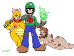  4:3 absurd_res anthro armor bracelet breasts collar doomington female fireball group hair_bow hair_ribbon hi_res human jewelry koopa koopaling luigi male mammal mario_bros necklace nintendo nipples princess_daisy pussy ribbons robinebra scalie simple_background video_games wendy_o_koopa white_background wide_hips 