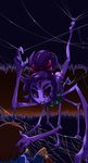  2015 ambiguous_gender anthro arachnid arthropod black_eyes breasts brown_hair butt child clothing fangs female hair hair_bow hair_ribbon hi_res human mammal muffet multi_eye multi_limb open_mouth plagueofgripes protagonist_(undertale) purple_hair purple_skin ribbons saliva saliva_string spider_web undertale underwear video_games young 